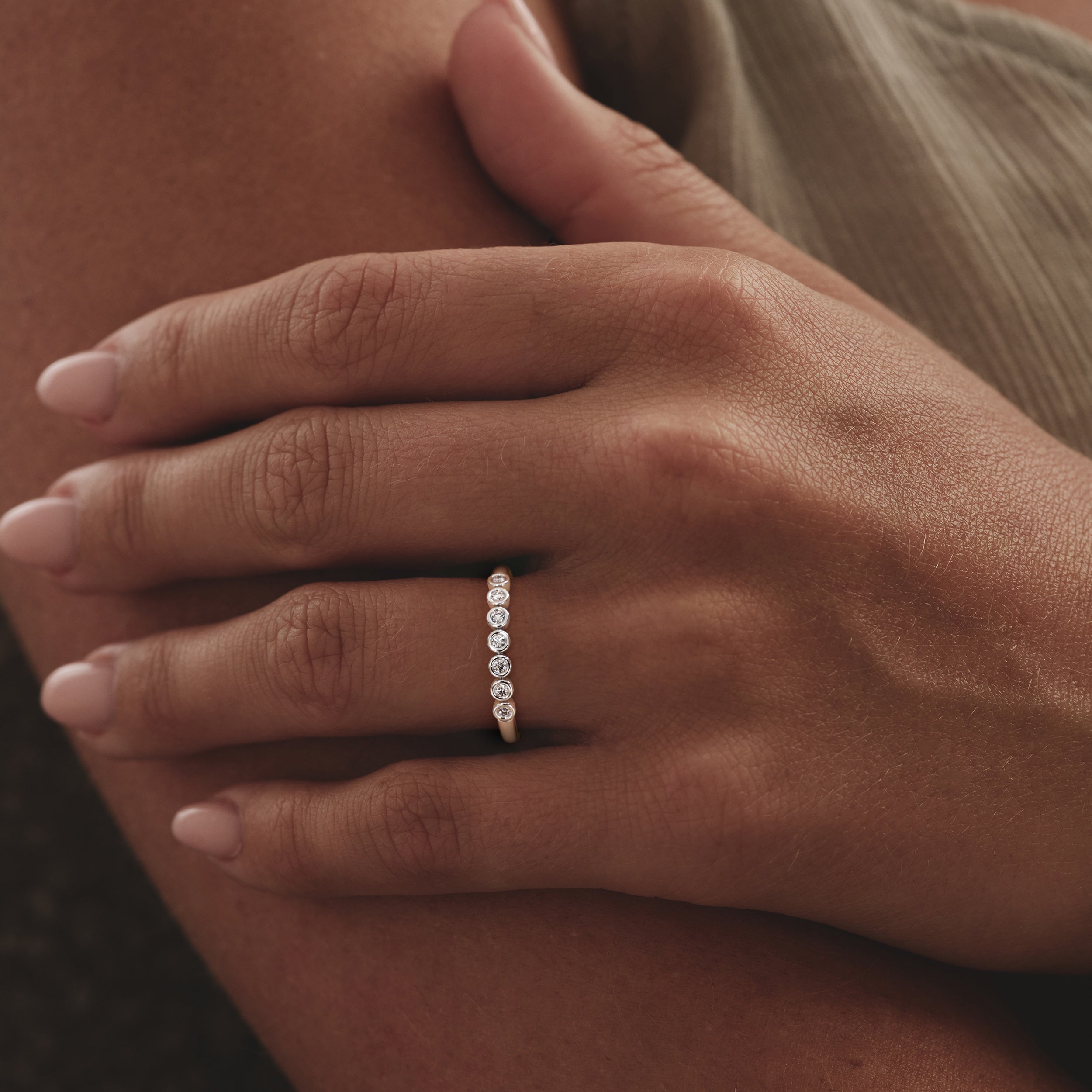 Orbit Half Band 0.15ct F/VS Round Cut Rubover Eternity Ring in Sterling Silver